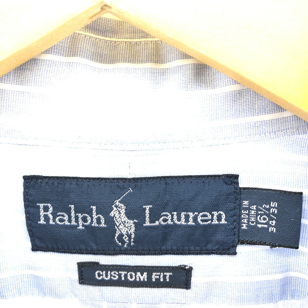 Ralph Lauren CUSTOM FIT long sleeve button down striped shirt men's size L cotton Blue type light blue Vintage Second Hand