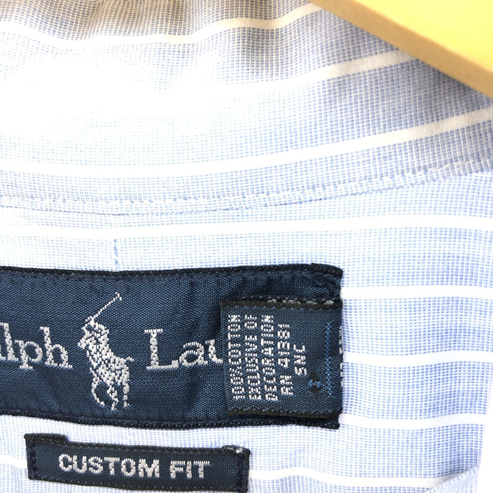 Ralph Lauren CUSTOM FIT long sleeve button down striped shirt men's size L cotton Blue type light blue Vintage Second Hand
