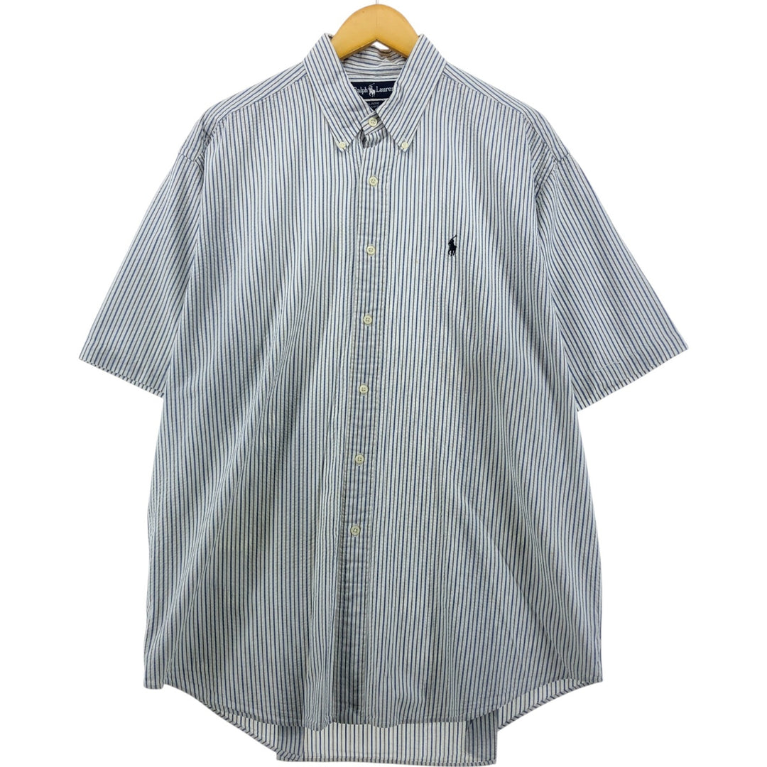 Ralph Lauren BLAIRE short sleeve button down striped shirt men's XL size cotton white type Vintage Second Hand