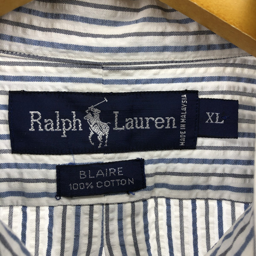 Ralph Lauren BLAIRE short sleeve button down striped shirt men's XL size cotton white type Vintage Second Hand