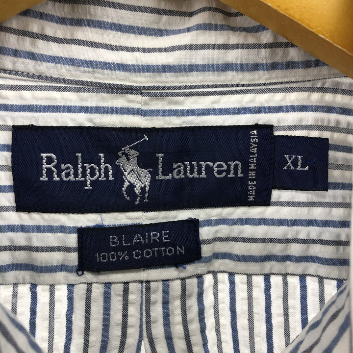 Ralph Lauren BLAIRE short sleeve button down striped shirt men's XL size cotton white type Vintage Second Hand
