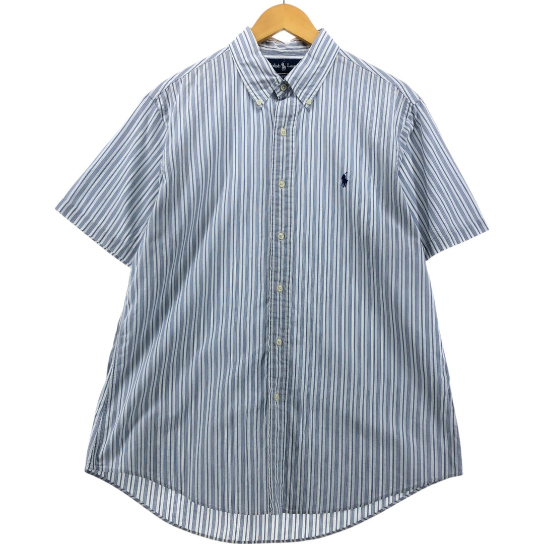 Ralph Lauren CUSTOM FIT Multi-stripe short sleeve button-down striped shirt, men's size L cotton white type Vintage Second Hand