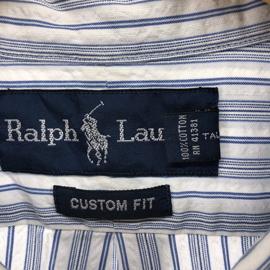 Ralph Lauren CUSTOM FIT Multi-stripe short sleeve button-down striped shirt, men's size L cotton white type Vintage Second Hand
