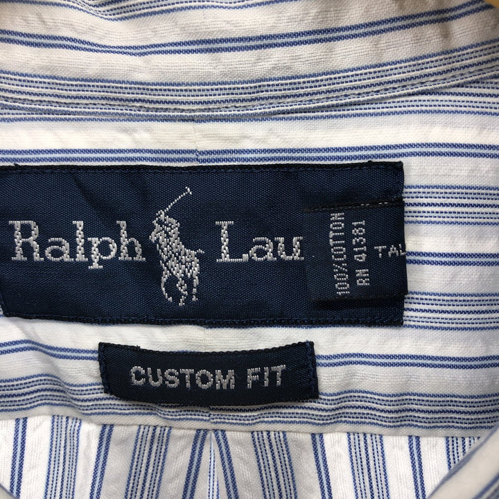 Ralph Lauren CUSTOM FIT Multi-stripe short sleeve button-down striped shirt, men's size L cotton white type Vintage Second Hand