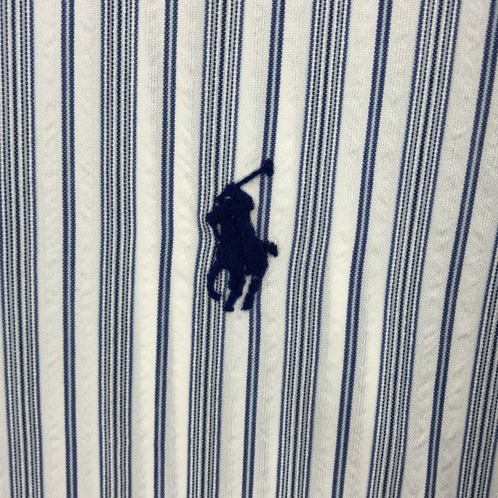 Ralph Lauren CUSTOM FIT Multi-stripe short sleeve button-down striped shirt, men's size L cotton white type Vintage Second Hand