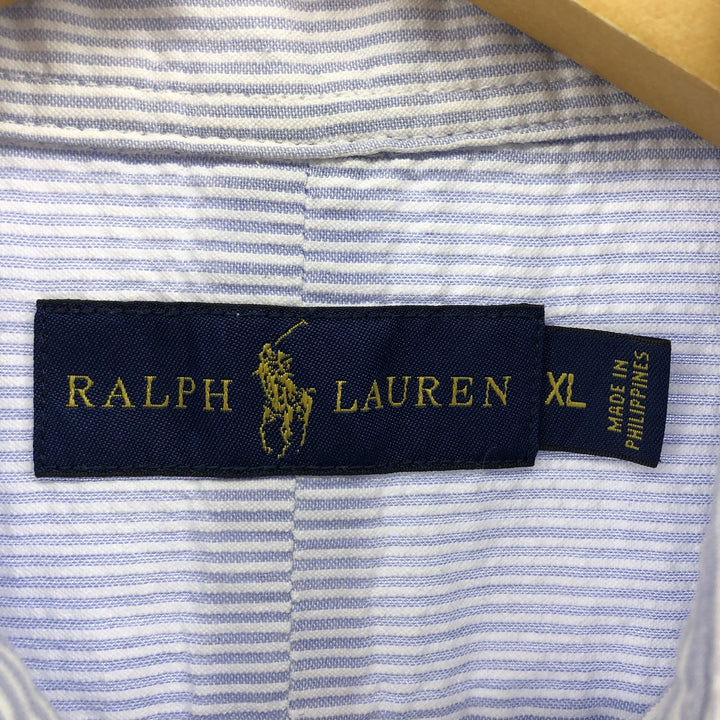 Ralph Lauren Seersucker Short Sleeve Button-Down Striped Shirt Men's XL cotton white type Vintage Second Hand