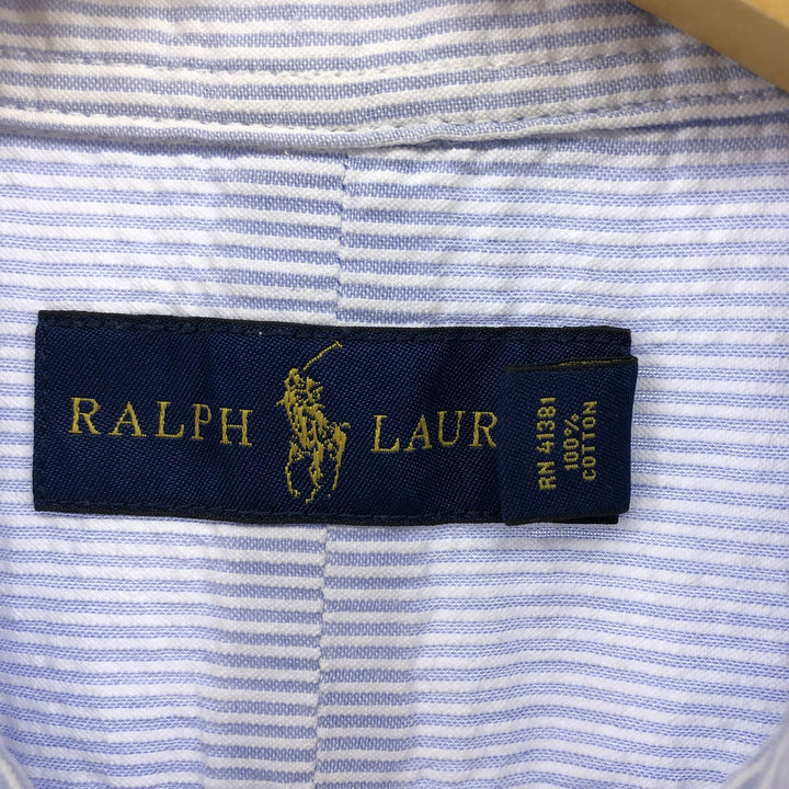 Ralph Lauren Seersucker Short Sleeve Button-Down Striped Shirt Men's XL cotton white type Vintage Second Hand