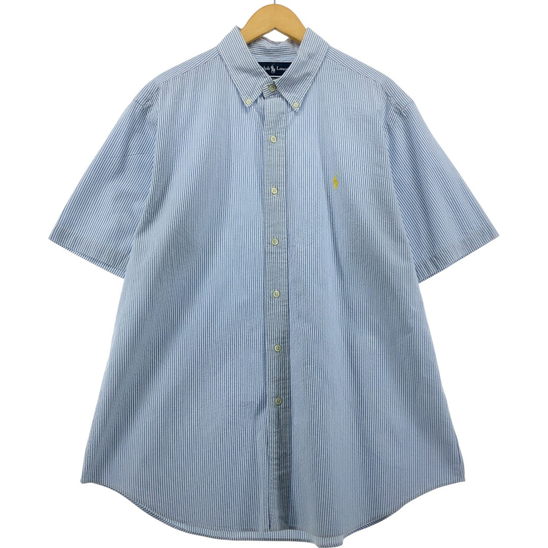 Ralph Lauren Classic Fit short sleeve button down striped shirt, men's XL size cotton white type Vintage Second Hand