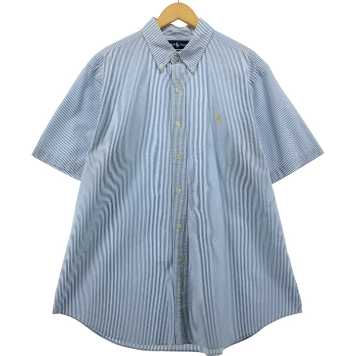 Ralph Lauren Classic Fit short sleeve button down striped shirt, men's XL size cotton white type Vintage Second Hand