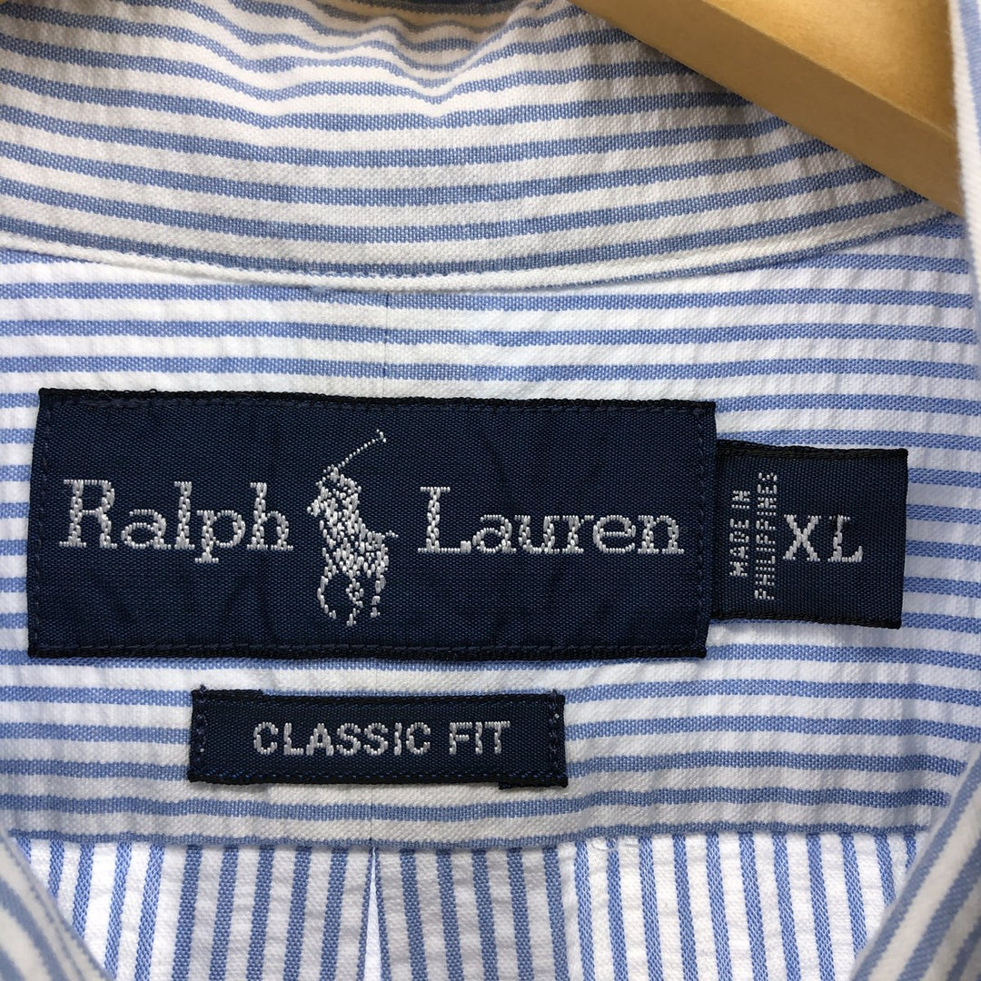 Ralph Lauren Classic Fit short sleeve button down striped shirt, men's XL size cotton white type Vintage Second Hand