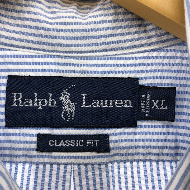 Ralph Lauren Classic Fit short sleeve button down striped shirt, men's XL size cotton white type Vintage Second Hand