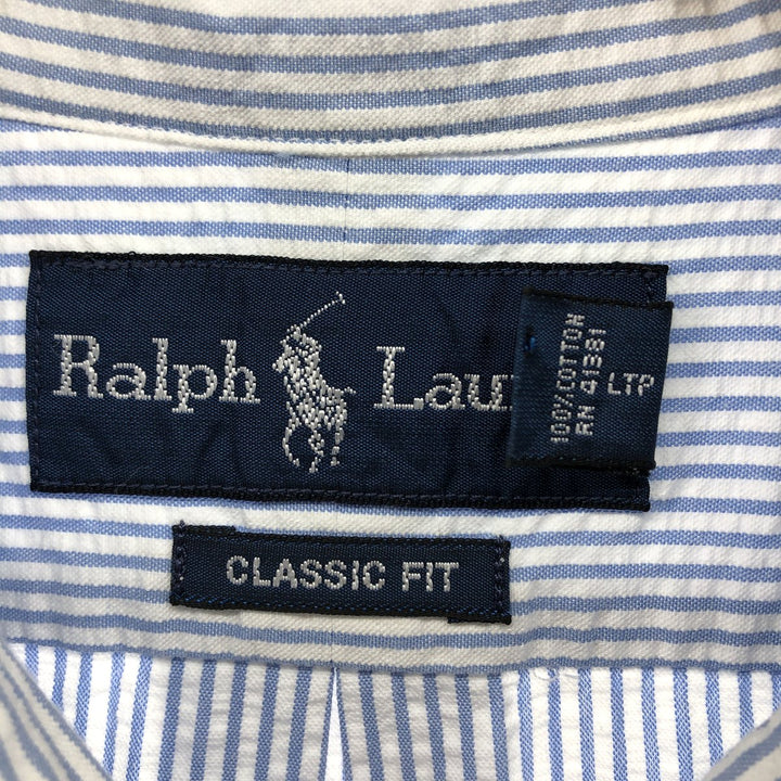 Ralph Lauren Classic Fit short sleeve button down striped shirt, men's XL size cotton white type Vintage Second Hand