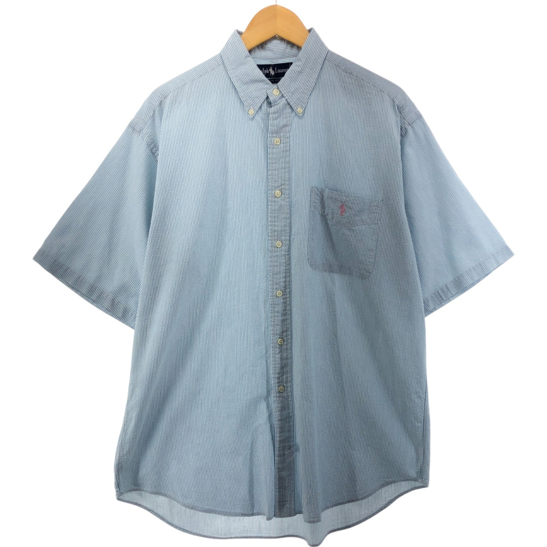 Ralph Lauren short sleeve button down striped shirt, men's size L cotton white type Vintage Second Hand