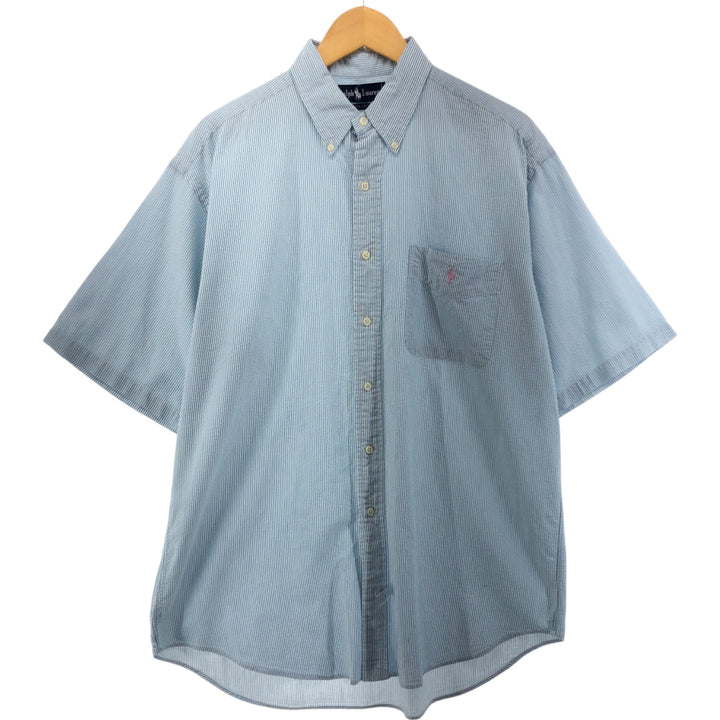 Ralph Lauren short sleeve button down striped shirt, men's size L cotton white type Vintage Second Hand