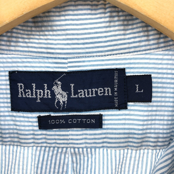 Ralph Lauren short sleeve button down striped shirt, men's size L cotton white type Vintage Second Hand