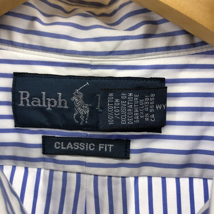 Ralph Lauren Classic Fit Short Sleeve Button Down Striped Shirt Men's Size L cotton white type Vintage Second Hand