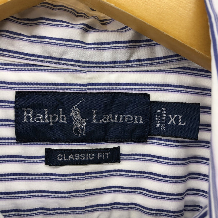 Ralph Lauren Classic Fit Multi Stripe Short Sleeve Button Down Striped Shirt Men's XL cotton white type Vintage Second Hand