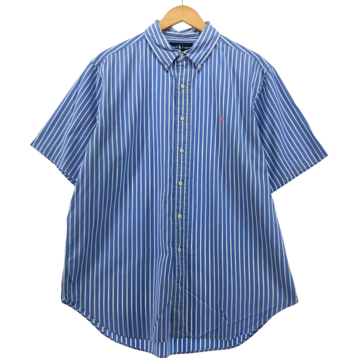 Ralph Lauren Classic Fit Short Sleeve Button Down Striped Shirt Men's XL cotton Blue type light blue Vintage Second Hand