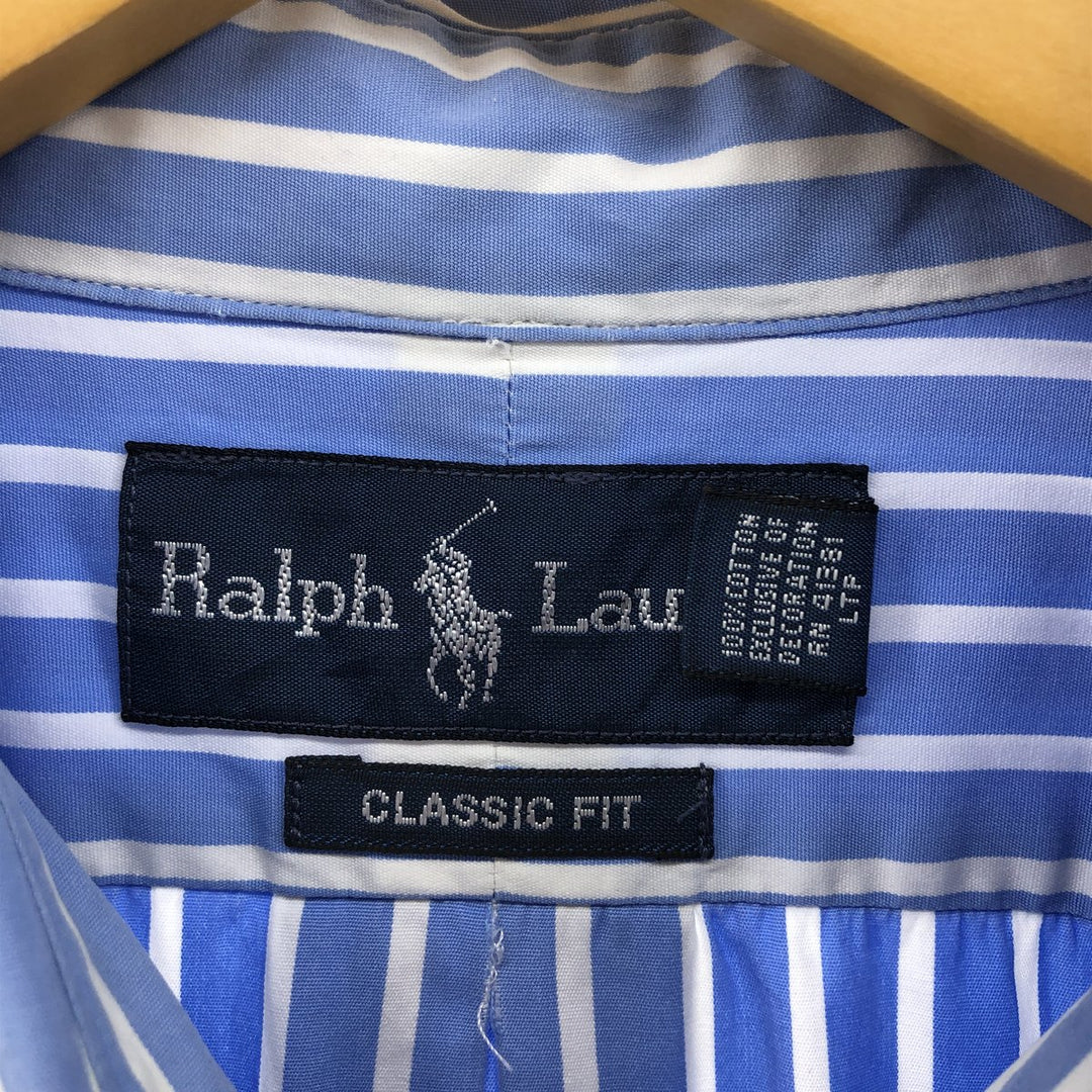 Ralph Lauren Classic Fit Short Sleeve Button Down Striped Shirt Men's XL cotton Blue type light blue Vintage Second Hand