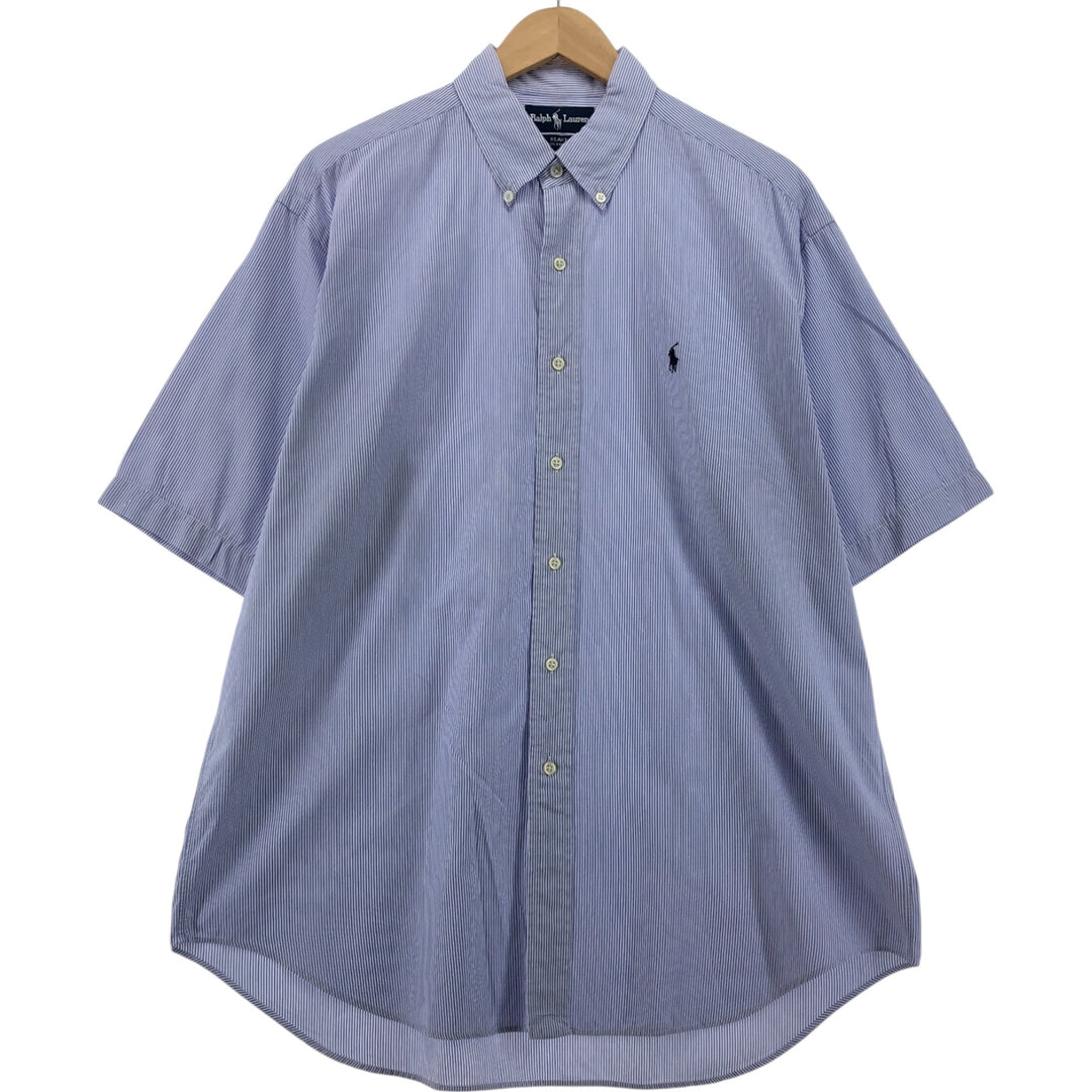 Ralph Lauren BLAKE short sleeve button down striped shirt, men's size L cotton white type Vintage Second Hand