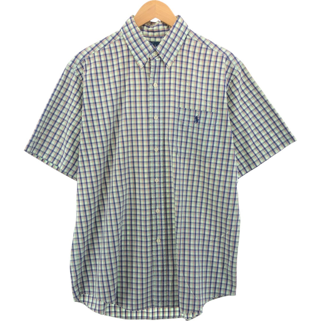 Ralph Lauren CUSTOM FIT short sleeve button down check shirt men's size L cotton blue type Vintage Second Hand