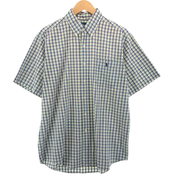 Ralph Lauren CUSTOM FIT short sleeve button down check shirt men's size L cotton blue type Vintage Second Hand