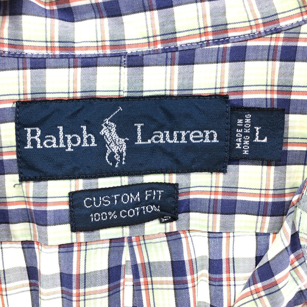 Ralph Lauren CUSTOM FIT short sleeve button down check shirt men's size L cotton blue type Vintage Second Hand