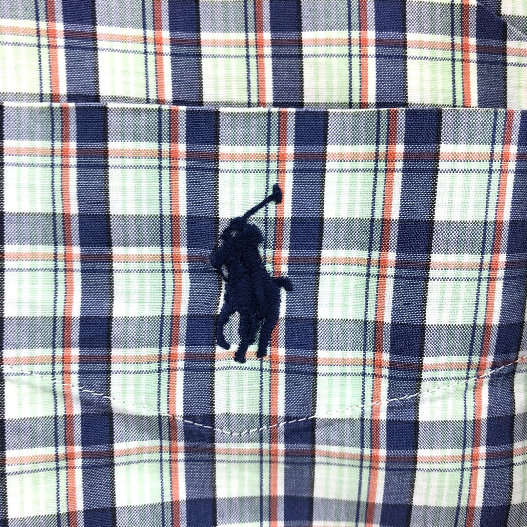 Ralph Lauren CUSTOM FIT short sleeve button down check shirt men's size L cotton blue type Vintage Second Hand