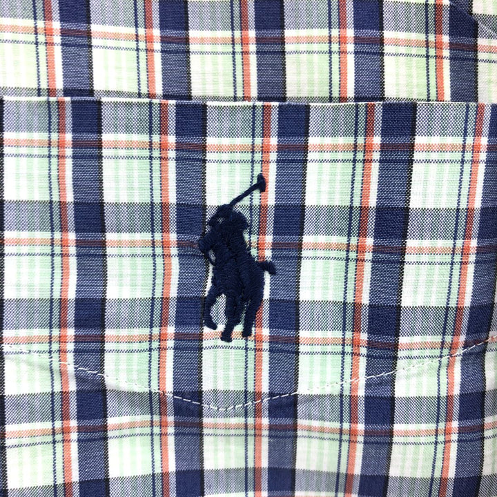 Ralph Lauren CUSTOM FIT short sleeve button down check shirt men's size L cotton blue type Vintage Second Hand