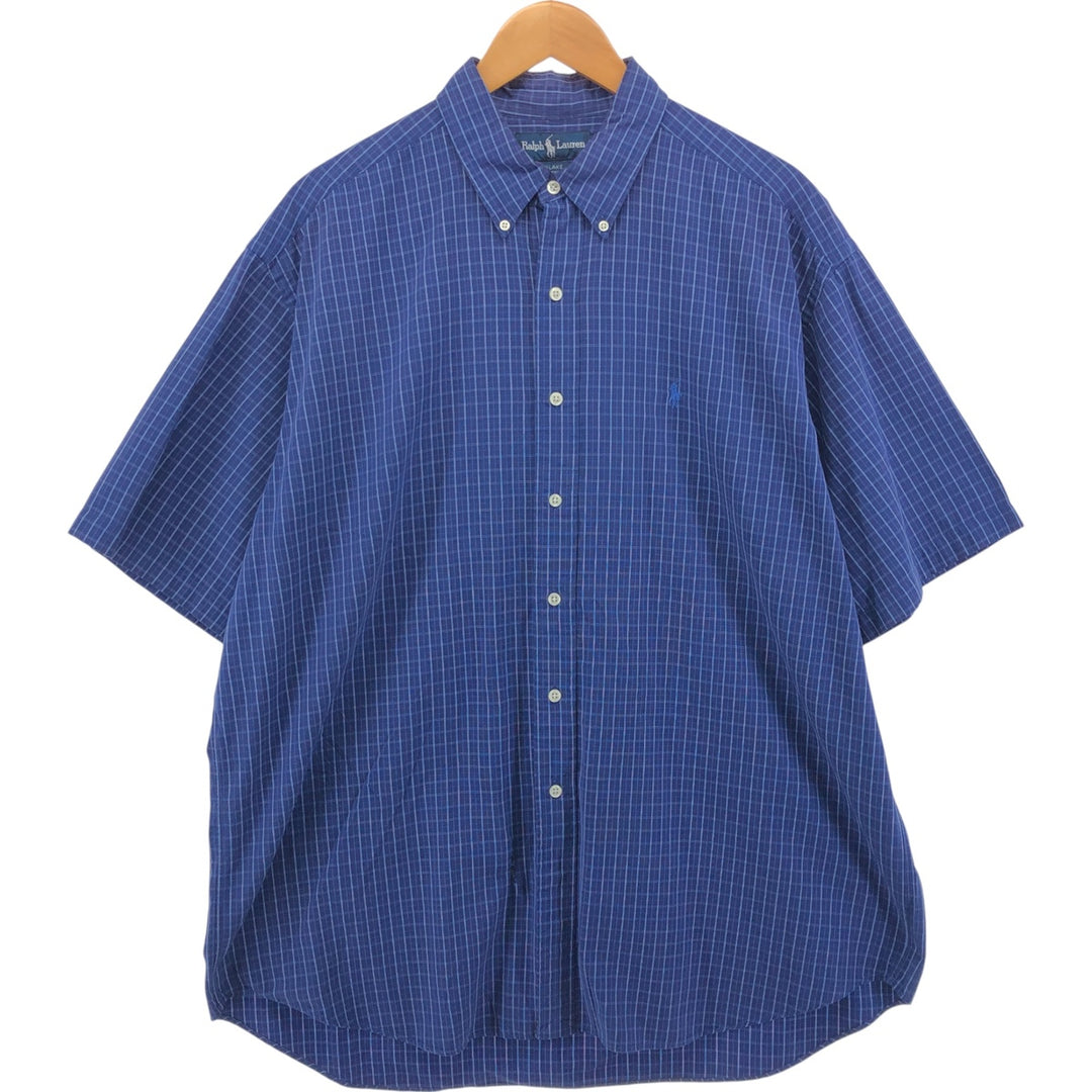 Ralph Lauren BLAKE short sleeve button down check shirt men's XL size cotton navy blue type Vintage Second Hand