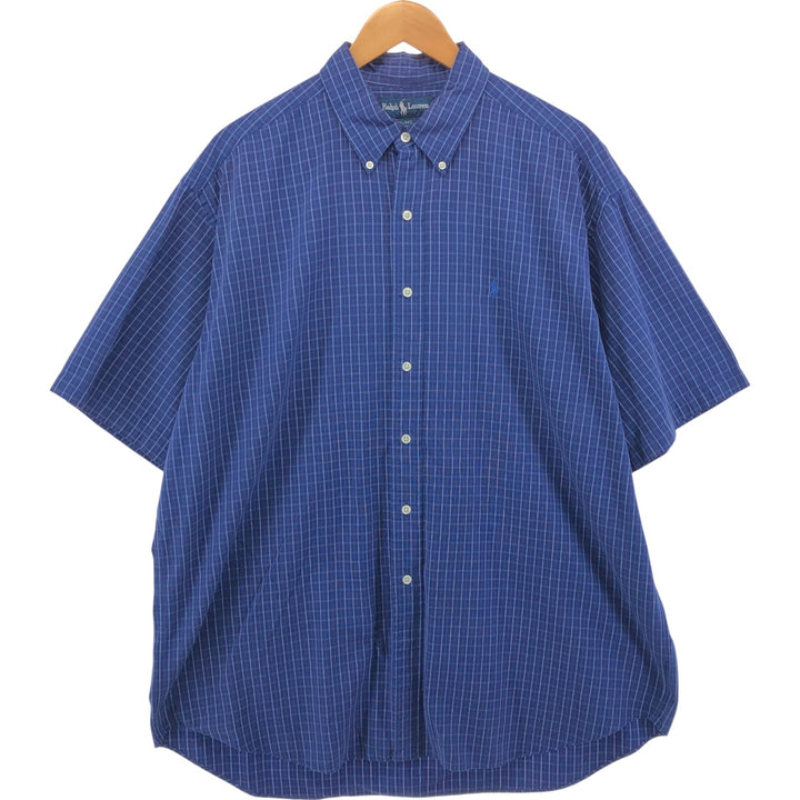 Ralph Lauren BLAKE short sleeve button down check shirt men's XL size cotton navy blue type Vintage Second Hand