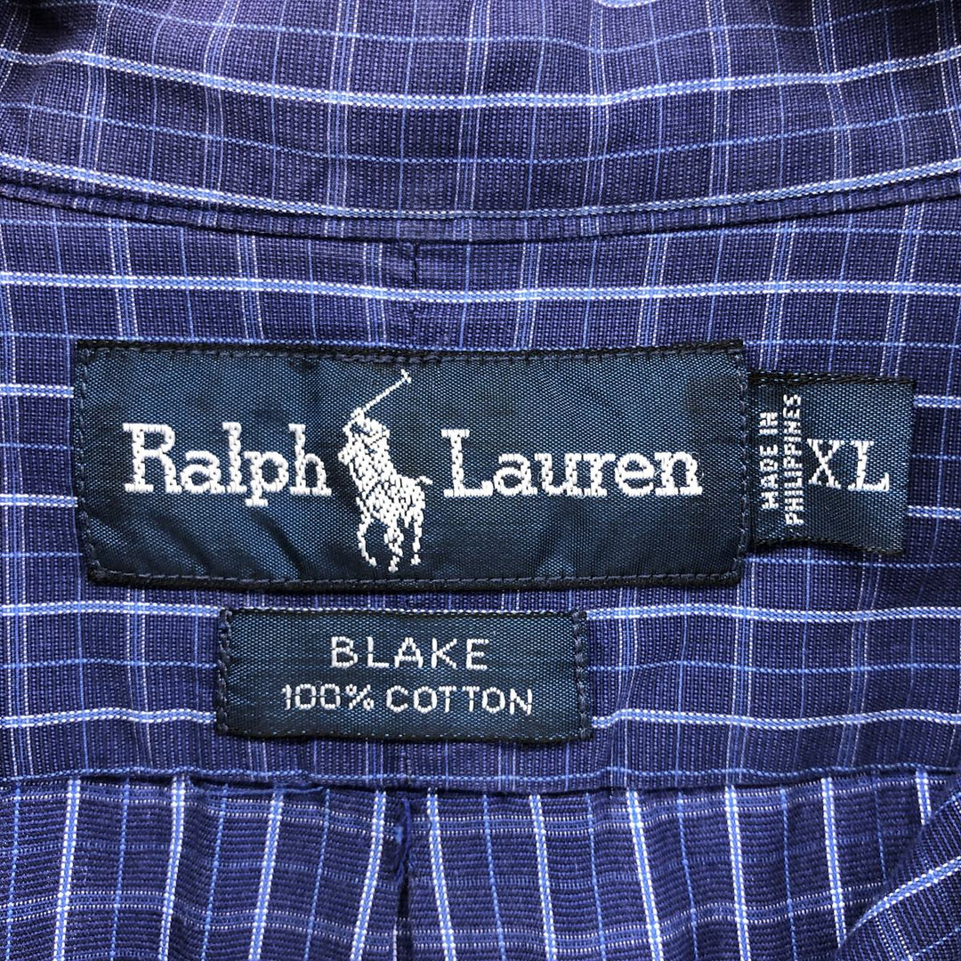 Ralph Lauren BLAKE short sleeve button down check shirt men's XL size cotton navy blue type Vintage Second Hand