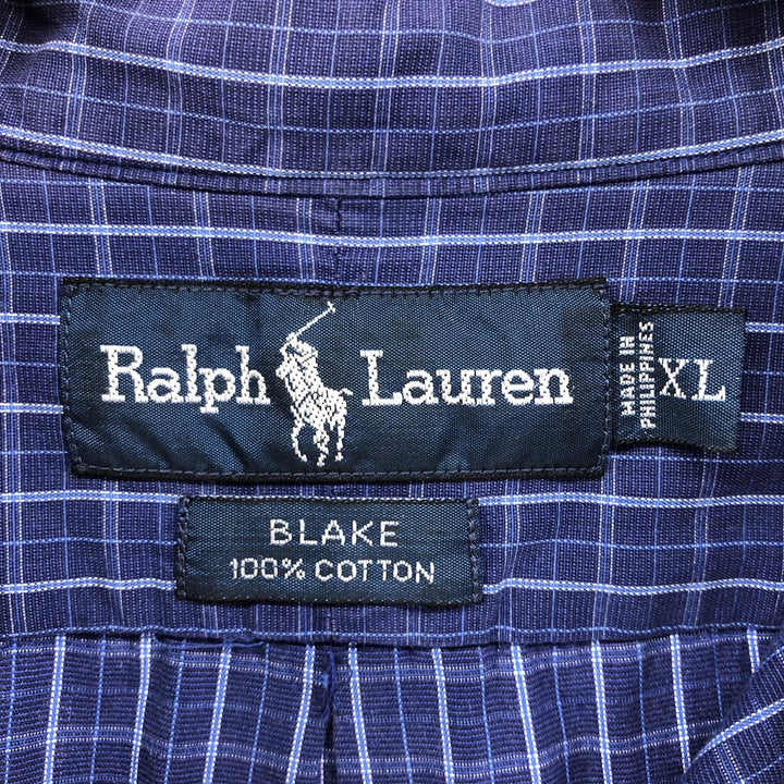 Ralph Lauren BLAKE short sleeve button down check shirt men's XL size cotton navy blue type Vintage Second Hand
