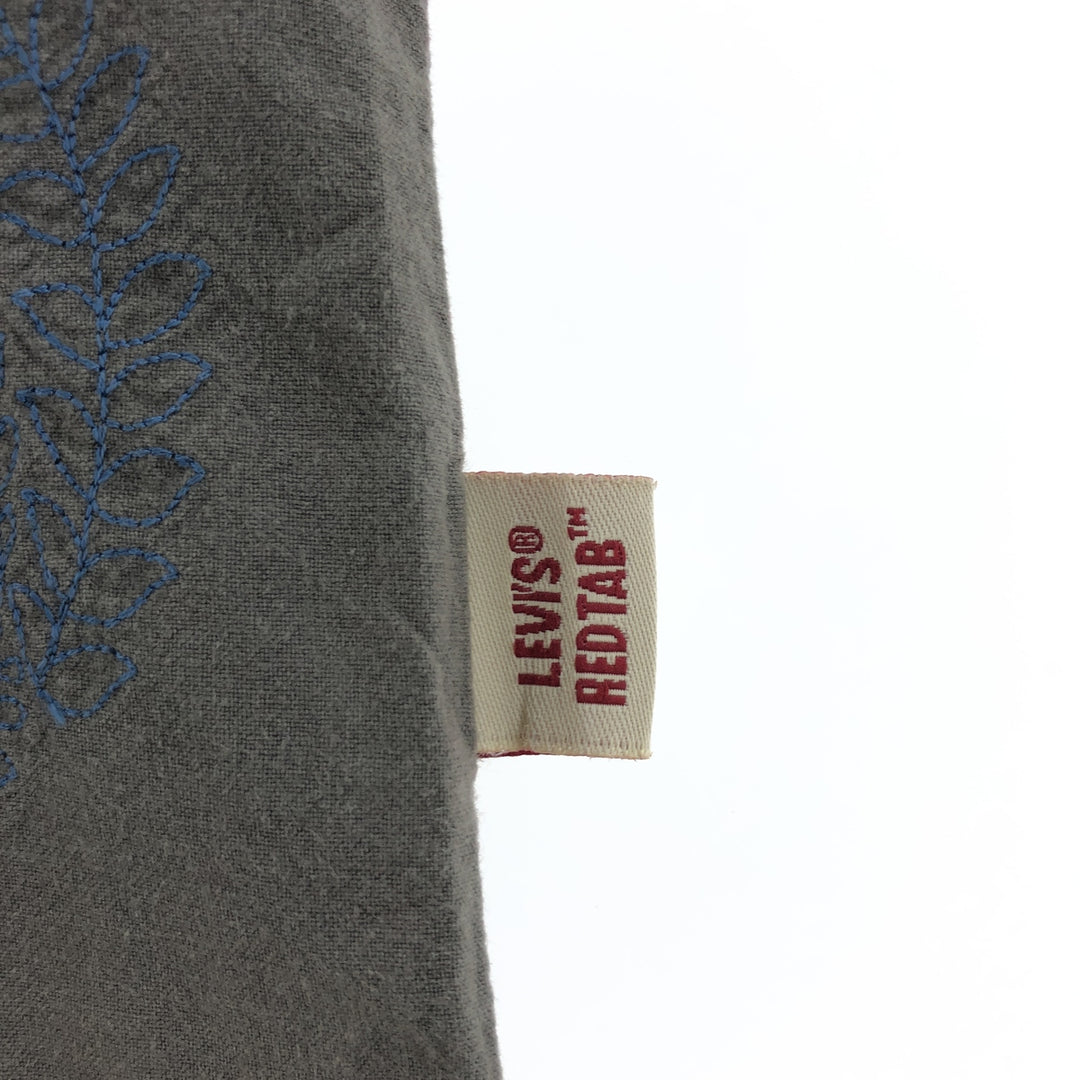Levi's RED TAB embroidered short sleeve cotton shirt, box shirt, men's size L cotton Khaki type sage green Vintage Second Hand