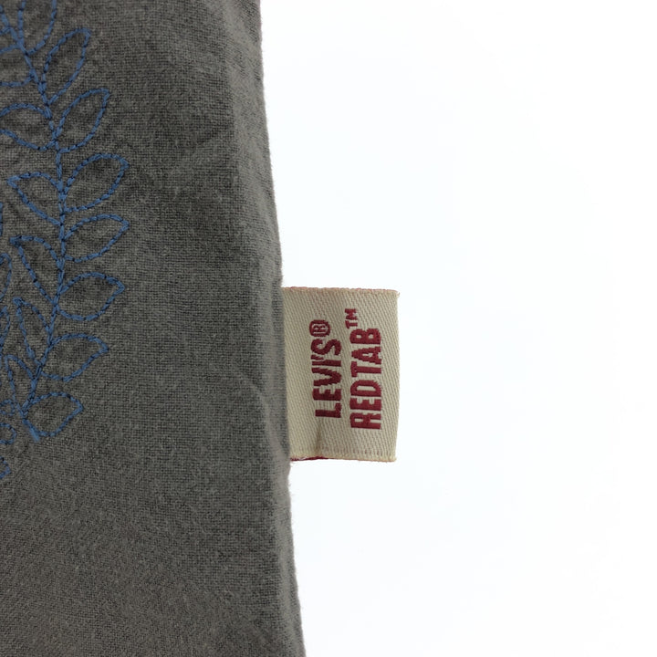 Levi's RED TAB embroidered short sleeve cotton shirt, box shirt, men's size L cotton Khaki type sage green Vintage Second Hand