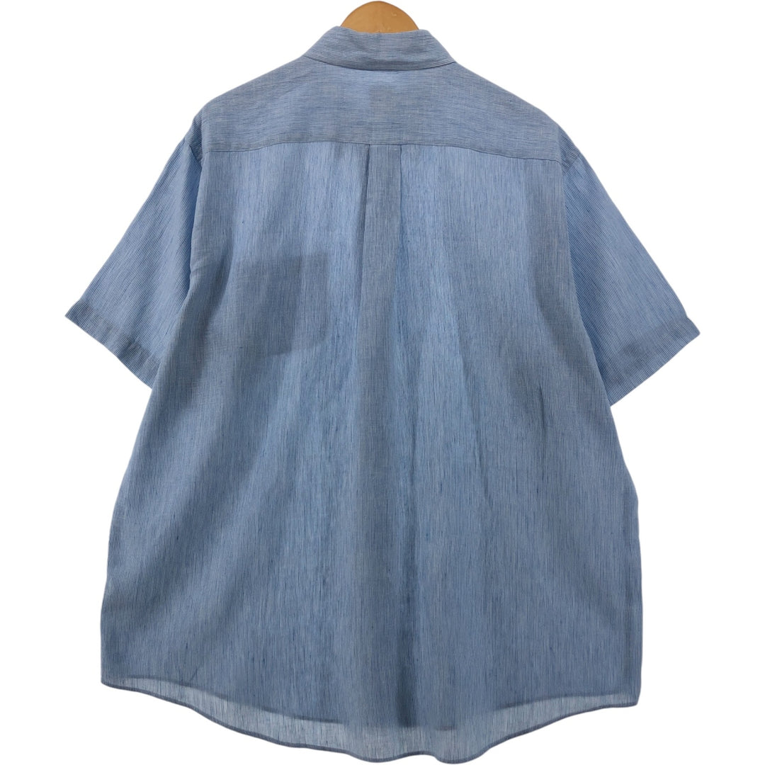 Brooks Brothers Est.1818 Stripe Pattern Short Sleeve Linen Button Down Shirt Men's XL linen blue type Vintage Second Hand