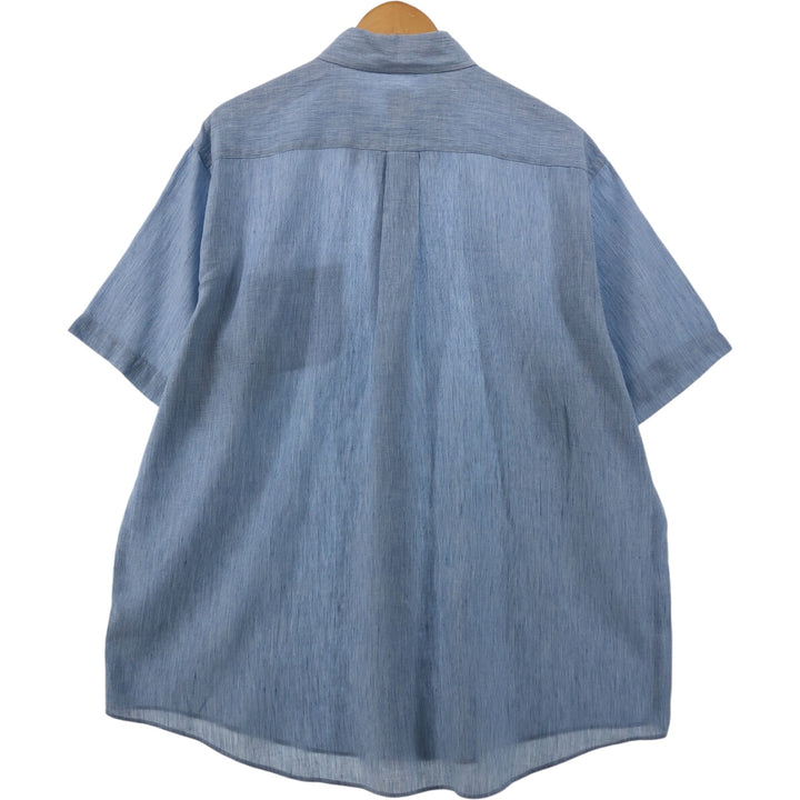 Brooks Brothers Est.1818 Stripe Pattern Short Sleeve Linen Button Down Shirt Men's XL linen blue type Vintage Second Hand