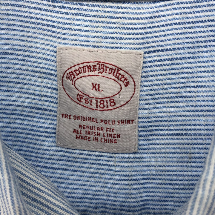 Brooks Brothers Est.1818 Stripe Pattern Short Sleeve Linen Button Down Shirt Men's XL linen blue type Vintage Second Hand
