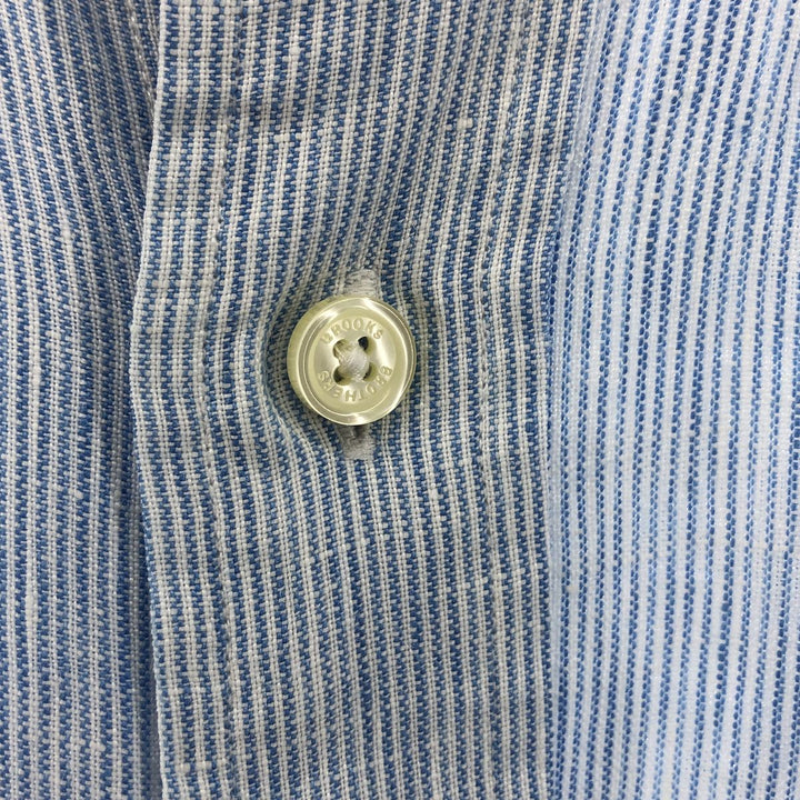 Brooks Brothers Est.1818 Stripe Pattern Short Sleeve Linen Button Down Shirt Men's XL linen blue type Vintage Second Hand