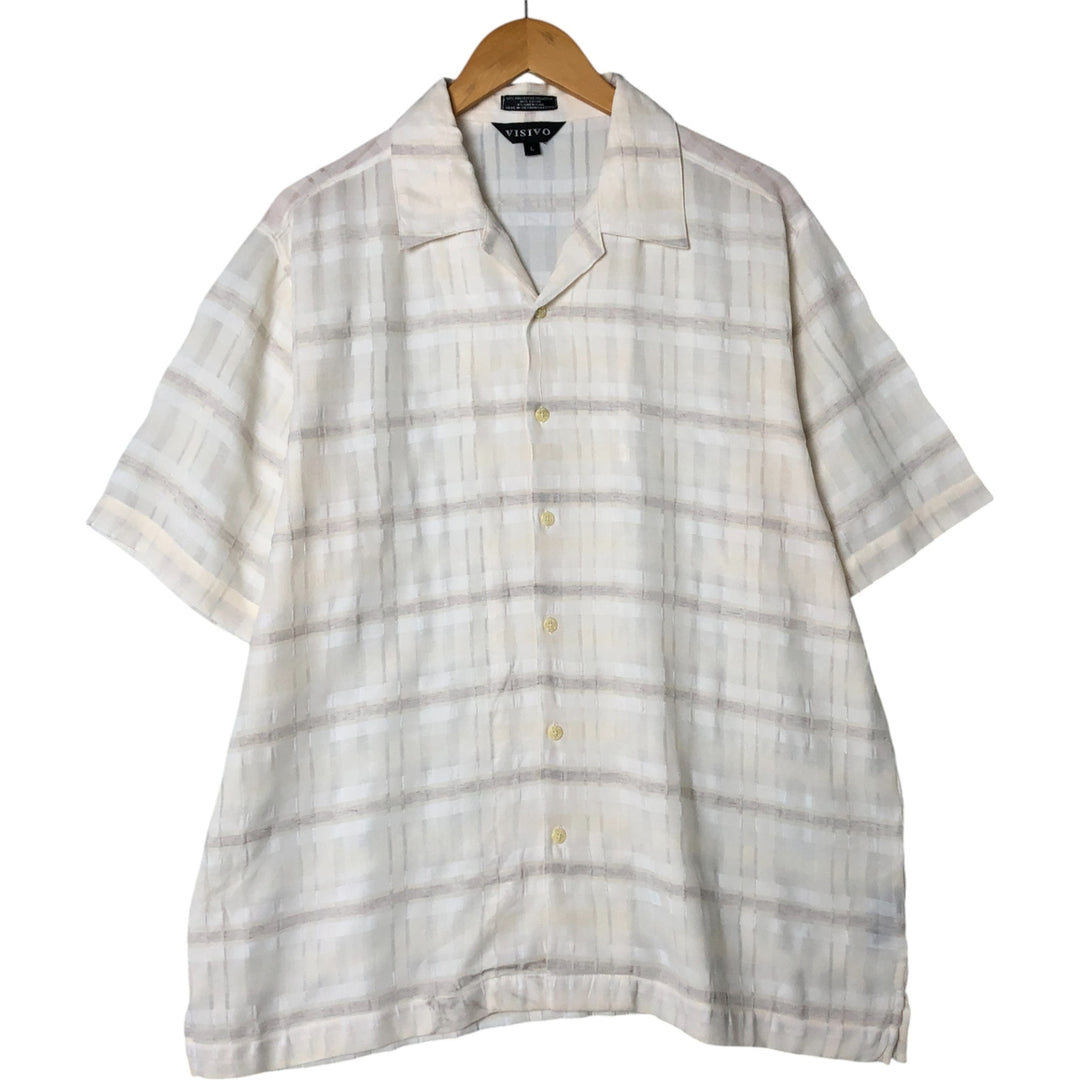 VISIVO Open Collar Short Sleeve Polyester Shirt Box Shirt Men's Size L polyester ivory Vintage Second Hand