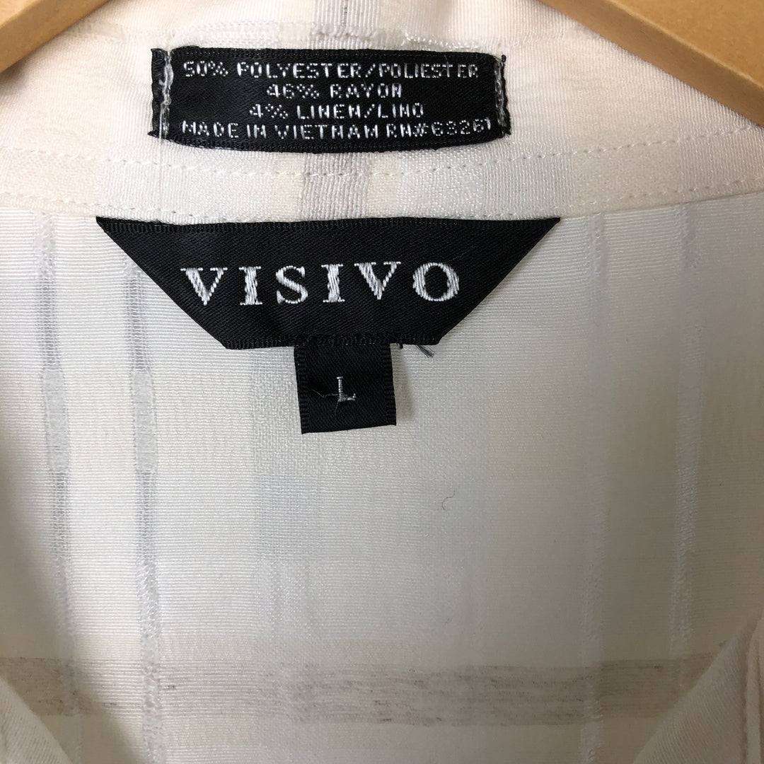 VISIVO Open Collar Short Sleeve Polyester Shirt Box Shirt Men's Size L polyester ivory Vintage Second Hand