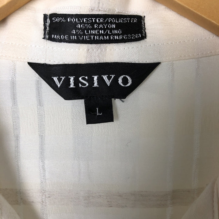 VISIVO Open Collar Short Sleeve Polyester Shirt Box Shirt Men's Size L polyester ivory Vintage Second Hand