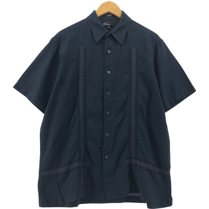 MARC EDWARDS Open collar short sleeve rayon x linen shirt box shirt men's size L linen black type Vintage Second Hand