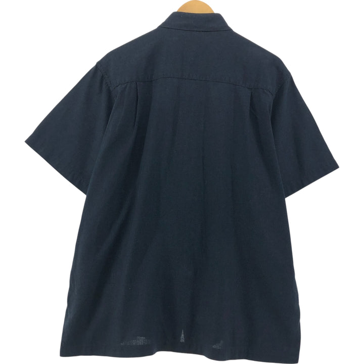 MARC EDWARDS Open collar short sleeve rayon x linen shirt box shirt men's size L linen black type Vintage Second Hand