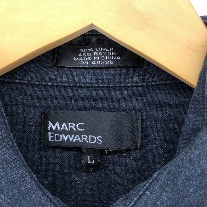 MARC EDWARDS Open collar short sleeve rayon x linen shirt box shirt men's size L linen black type Vintage Second Hand