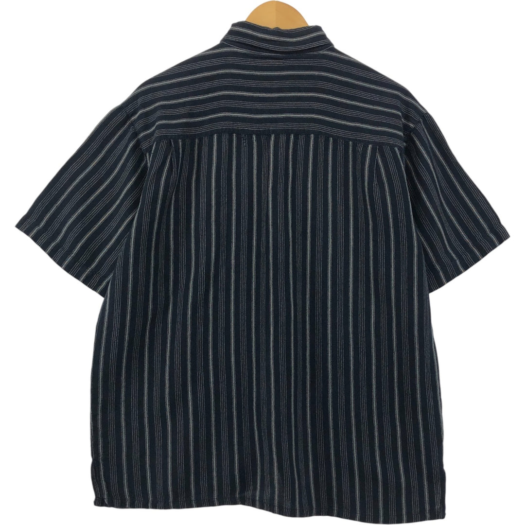 LINEA DOME Stripe Pattern Short Sleeve Linen Shirt Box Shirt Men's M Size linen black type Vintage Second Hand