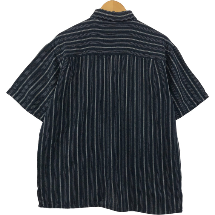 LINEA DOME Stripe Pattern Short Sleeve Linen Shirt Box Shirt Men's M Size linen black type Vintage Second Hand