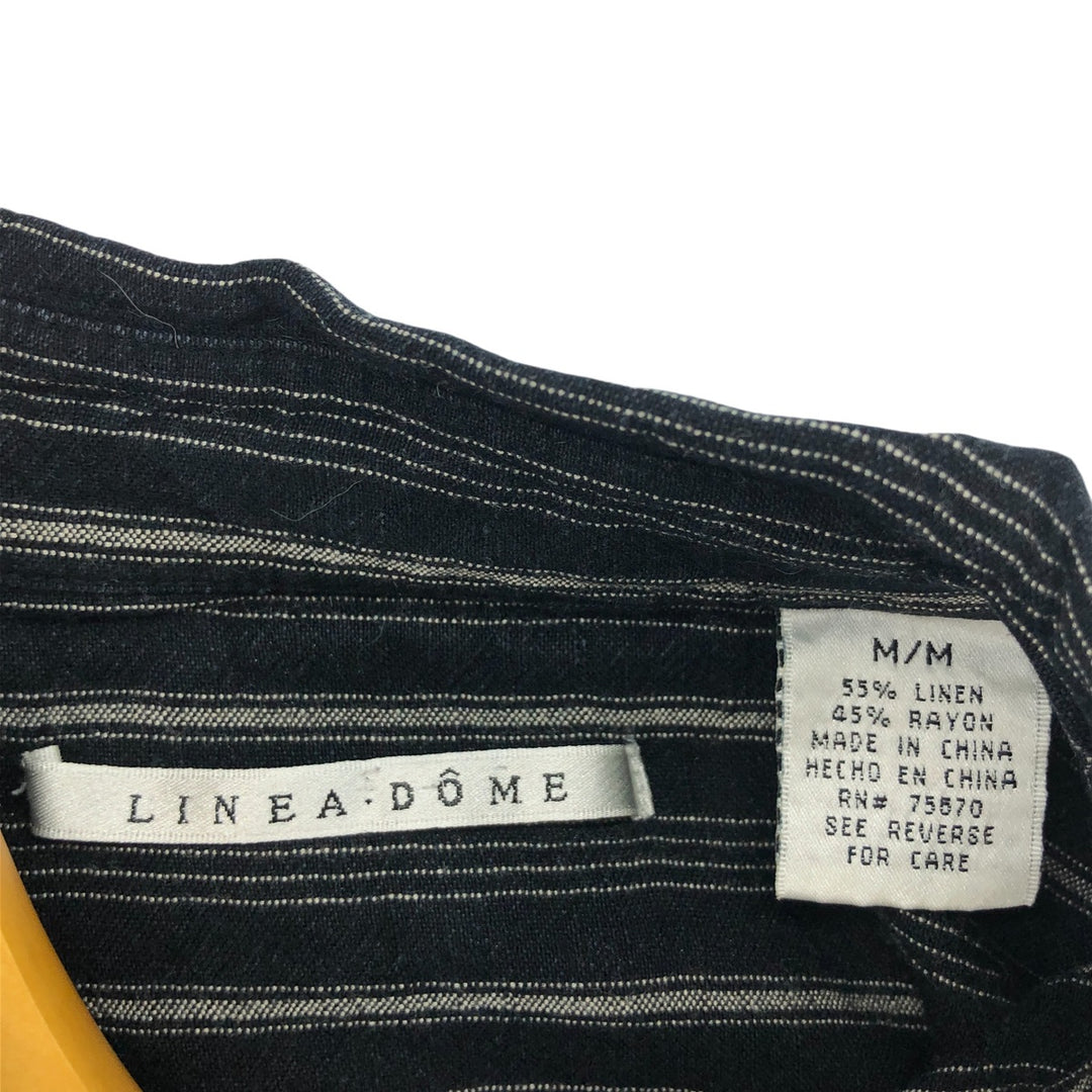 LINEA DOME Stripe Pattern Short Sleeve Linen Shirt Box Shirt Men's M Size linen black type Vintage Second Hand