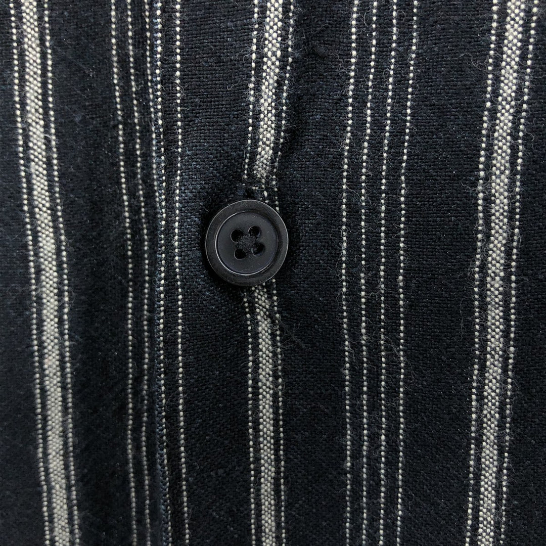 LINEA DOME Stripe Pattern Short Sleeve Linen Shirt Box Shirt Men's M Size linen black type Vintage Second Hand