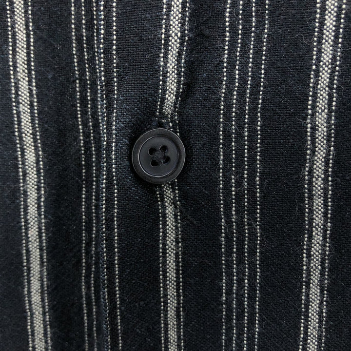 LINEA DOME Stripe Pattern Short Sleeve Linen Shirt Box Shirt Men's M Size linen black type Vintage Second Hand